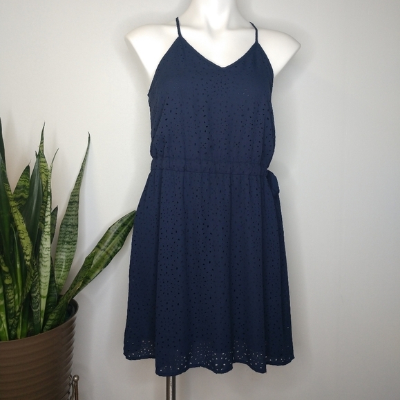 ✨3/$15 Collective Concepts navy eyelet dress  SP - Picture 1 of 5